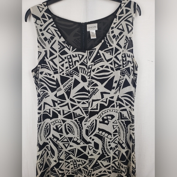 Chico's Black And Taupe Abstract Shapes Sleeveless Maxi 100% Silk Dress Sz L - Picture 5 of 10